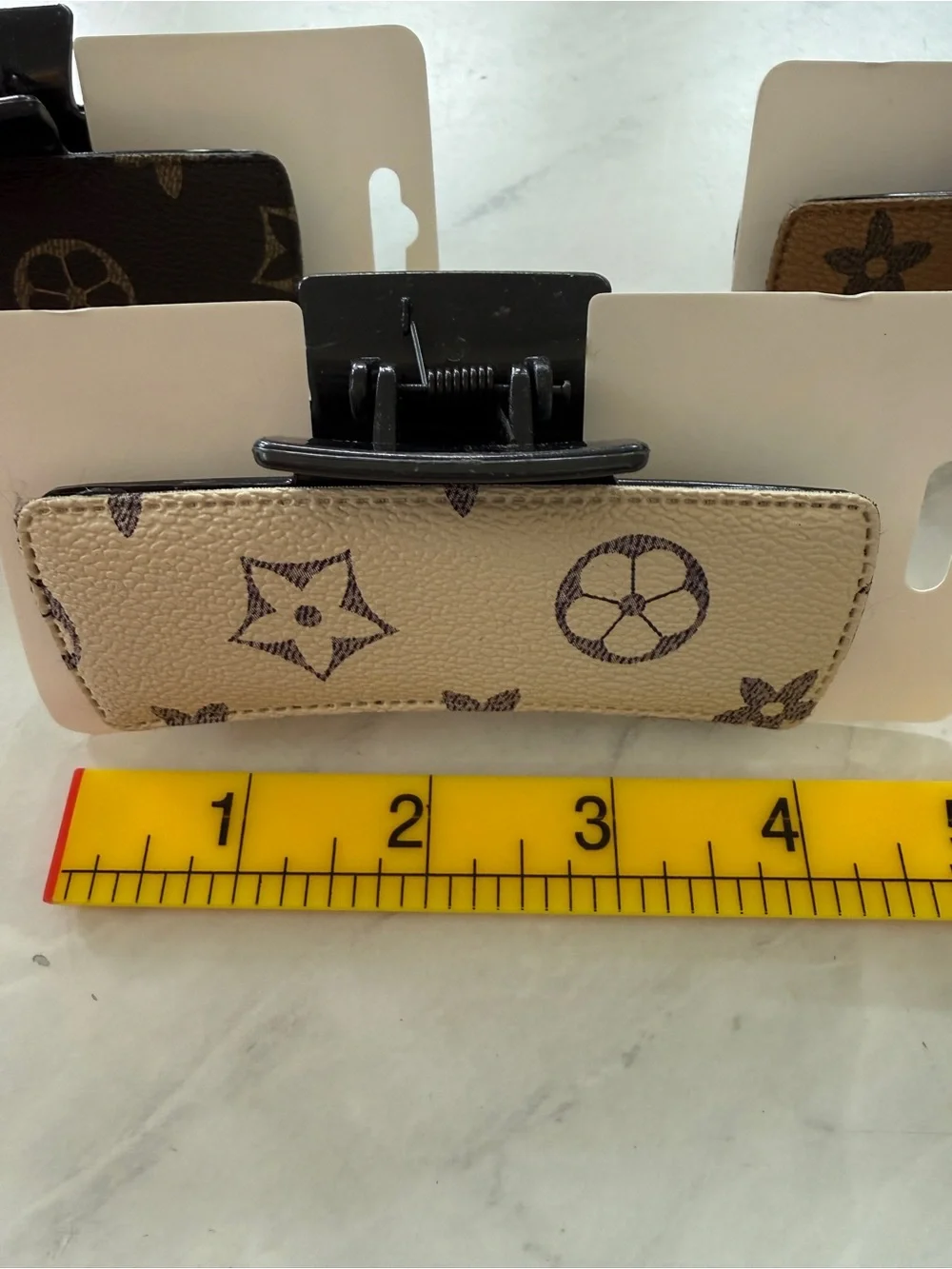Set of 3 Novelty Monogram Print Padded Hair Claw Clips (Brown/Beige/Tan) - New